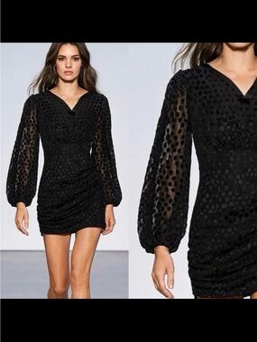 Maje Reine Burnout Black Polka Dot Mini Dress Size 34 or US XS